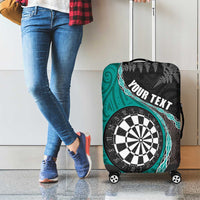 Personalised New Zealand Darts Luggage Cover Koru Tribal Tattoo and Silver Fern Maori Pattern Teal Color LT03 - Polynesian Pride