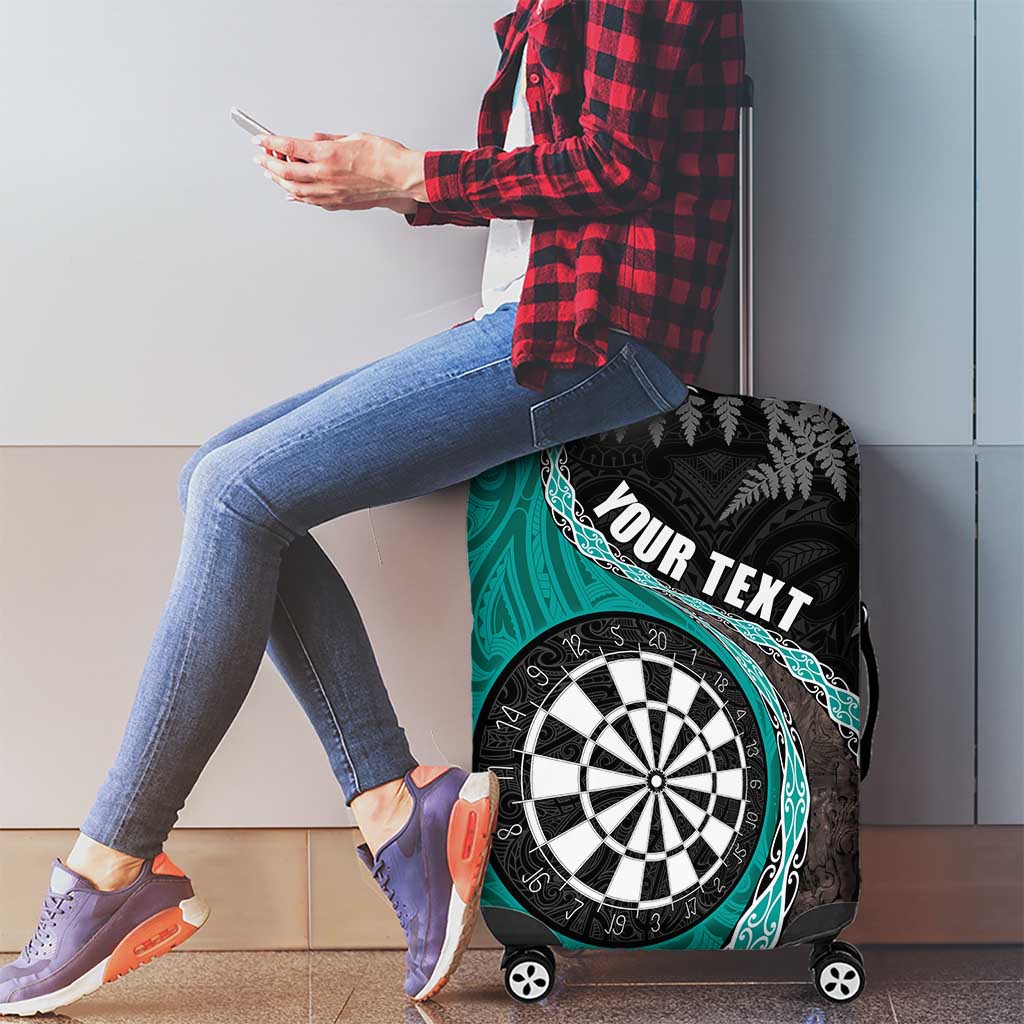 Personalised New Zealand Darts Luggage Cover Koru Tribal Tattoo and Silver Fern Maori Pattern Teal Color LT03 - Polynesian Pride