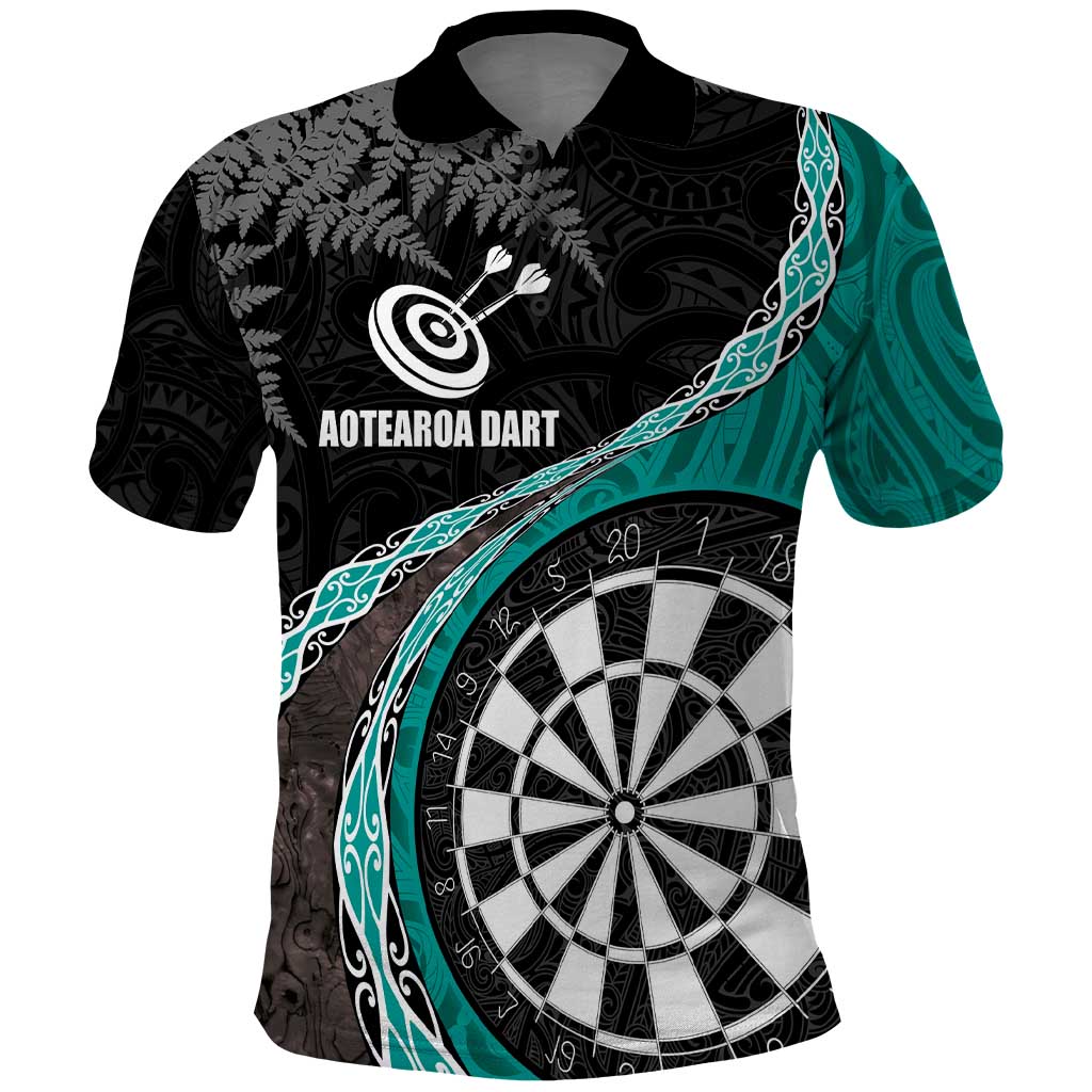 Personalised New Zealand Darts Polo Shirt Koru Tribal Tattoo and Silver Fern Maori Pattern Teal Color LT03 Teal - Polynesian Pride
