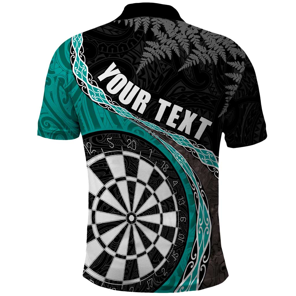 Personalised New Zealand Darts Polo Shirt Koru Tribal Tattoo and Silver Fern Maori Pattern Teal Color LT03 - Polynesian Pride