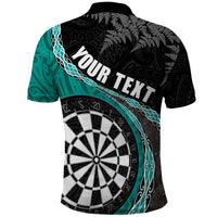 Personalised New Zealand Darts Polo Shirt Koru Tribal Tattoo and Silver Fern Maori Pattern Teal Color LT03 - Polynesian Pride