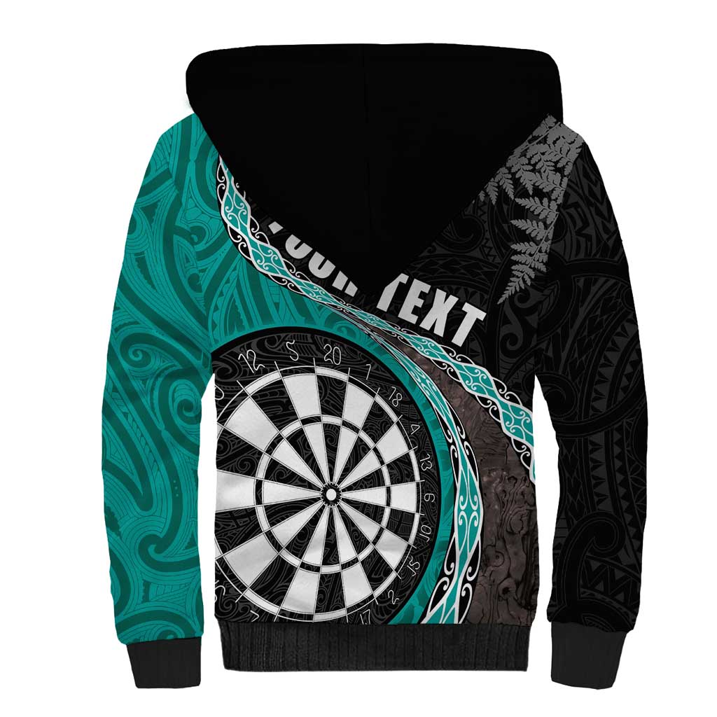 Personalised New Zealand Darts Sherpa Hoodie Koru Tribal Tattoo and Silver Fern Maori Pattern Teal Color LT03 - Polynesian Pride