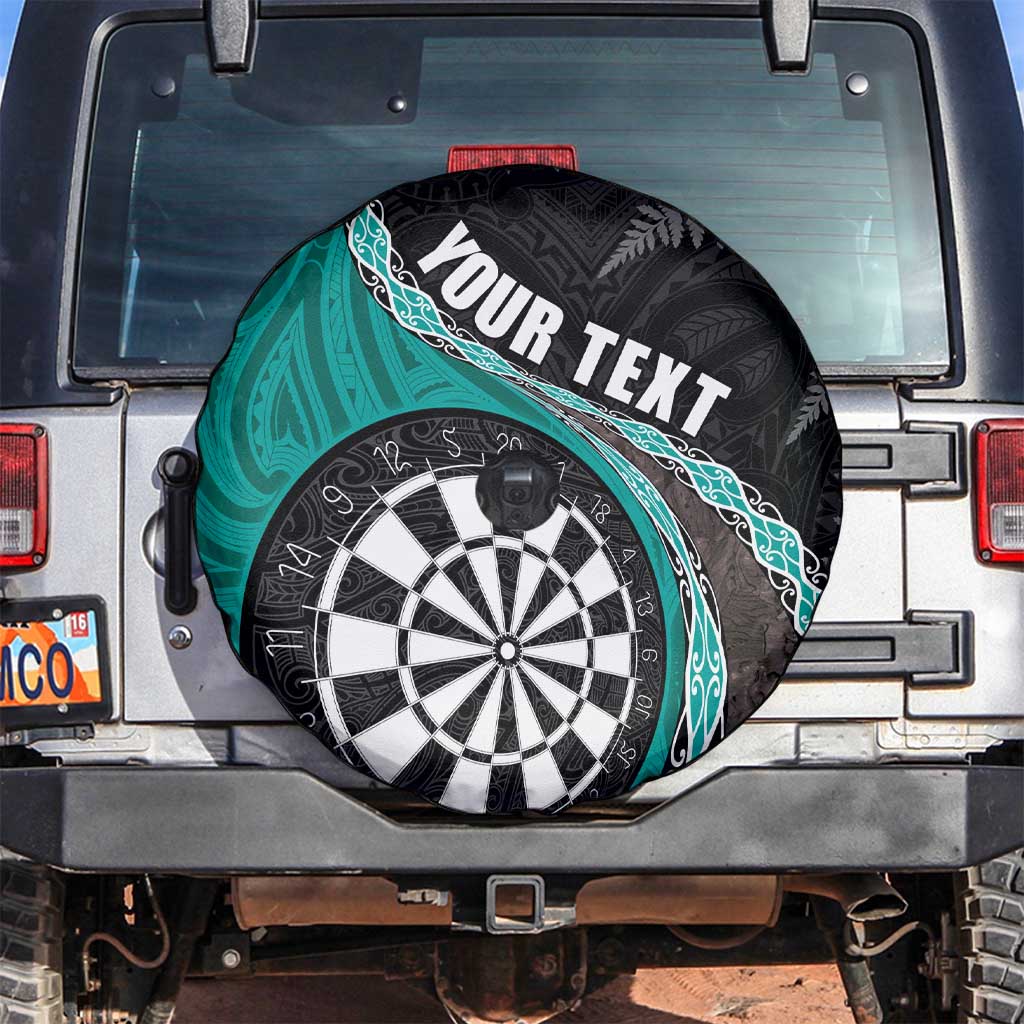 Personalised New Zealand Darts Spare Tire Cover Koru Tribal Tattoo and Silver Fern Maori Pattern Teal Color LT03 Teal - Polynesian Pride