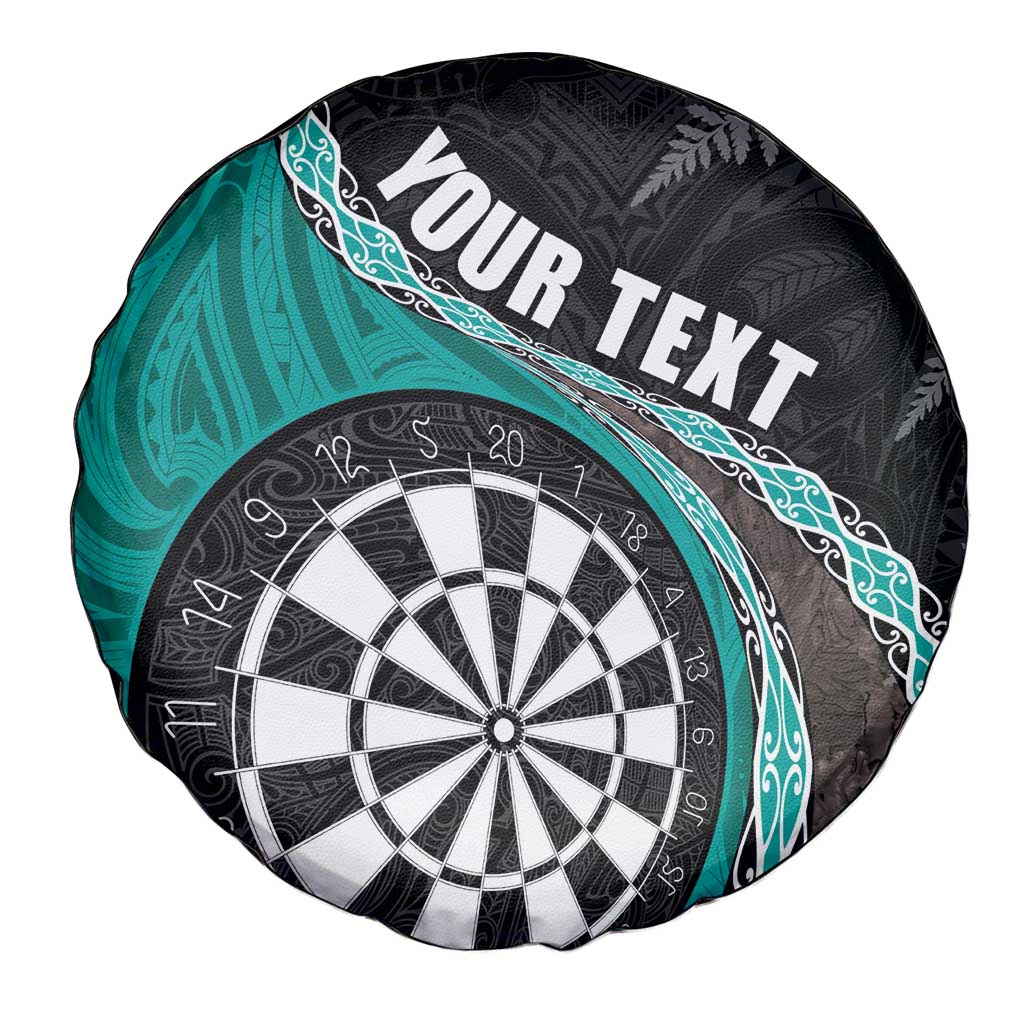 Personalised New Zealand Darts Spare Tire Cover Koru Tribal Tattoo and Silver Fern Maori Pattern Teal Color LT03 - Polynesian Pride