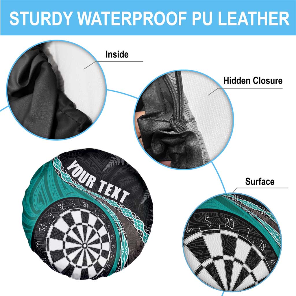 Personalised New Zealand Darts Spare Tire Cover Koru Tribal Tattoo and Silver Fern Maori Pattern Teal Color LT03 - Polynesian Pride