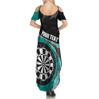 Personalised New Zealand Darts Summer Maxi Dress Koru Tribal Tattoo and Silver Fern Maori Pattern Teal Color LT03 - Polynesian Pride