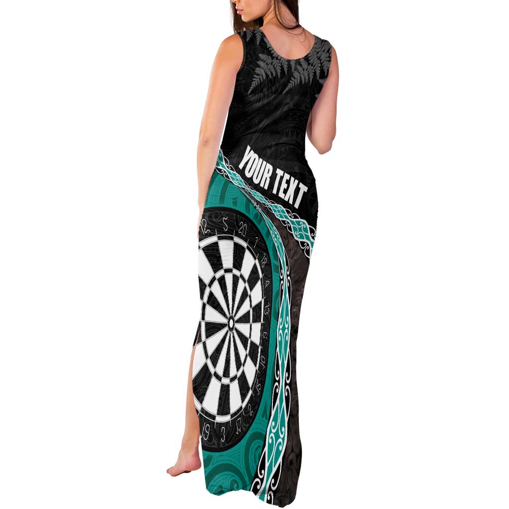 Personalised New Zealand Darts Tank Maxi Dress Koru Tribal Tattoo and Silver Fern Maori Pattern Teal Color LT03 - Polynesian Pride