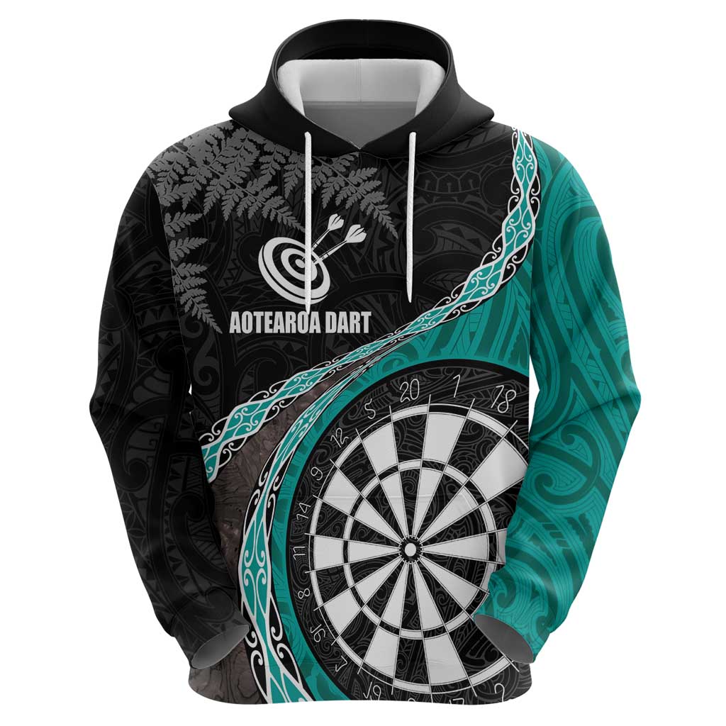 Personalised New Zealand Darts Zip Hoodie Koru Tribal Tattoo and Silver Fern Maori Pattern Teal Color LT03 - Polynesian Pride
