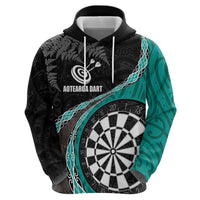 Personalised New Zealand Darts Zip Hoodie Koru Tribal Tattoo and Silver Fern Maori Pattern Teal Color LT03 - Polynesian Pride