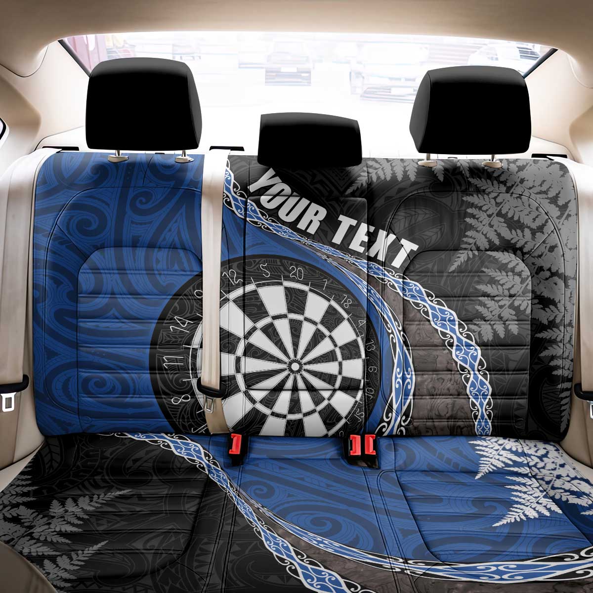 Personalised New Zealand Darts Back Car Seat Cover Koru Tribal Tattoo and Silver Fern Maori Pattern Blue Color LT03 - Polynesian Pride