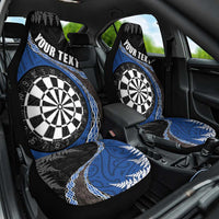 Personalised New Zealand Darts Car Seat Cover Koru Tribal Tattoo and Silver Fern Maori Pattern Blue Color LT03 One Size Blue - Polynesian Pride