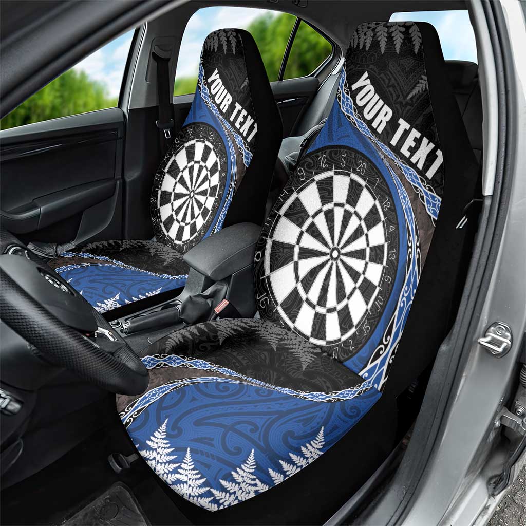 Personalised New Zealand Darts Car Seat Cover Koru Tribal Tattoo and Silver Fern Maori Pattern Blue Color LT03 - Polynesian Pride