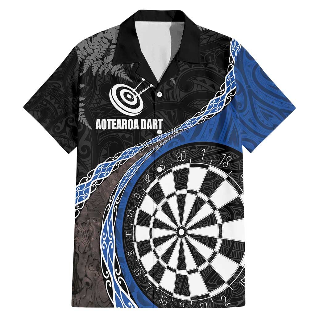 Personalised New Zealand Darts Family Matching Mermaid Dress and Hawaiian Shirt Koru Tribal Tattoo and Silver Fern Maori Pattern Blue Color LT03 Dad's Shirt - Short Sleeve Blue - Polynesian Pride