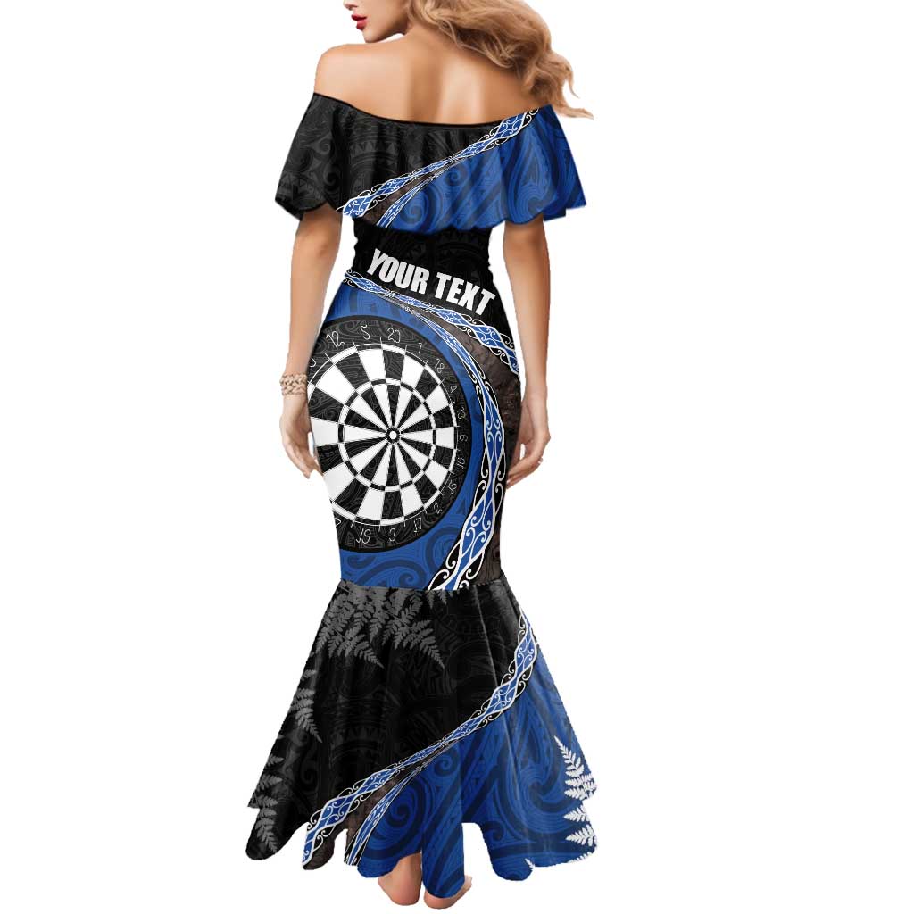 Personalised New Zealand Darts Family Matching Mermaid Dress and Hawaiian Shirt Koru Tribal Tattoo and Silver Fern Maori Pattern Blue Color LT03 - Polynesian Pride