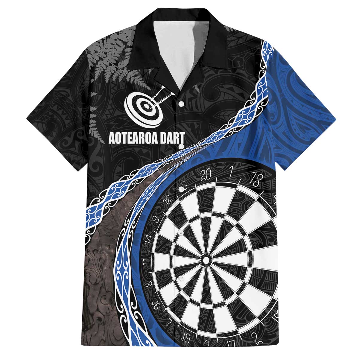 Personalised New Zealand Darts Family Matching Off The Shoulder Long Sleeve Dress and Hawaiian Shirt Koru Tribal Tattoo and Silver Fern Maori Pattern Blue Color LT03 Dad's Shirt - Short Sleeve Blue - Polynesian Pride