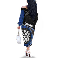 Personalised New Zealand Darts Family Matching Off The Shoulder Long Sleeve Dress and Hawaiian Shirt Koru Tribal Tattoo and Silver Fern Maori Pattern Blue Color LT03 - Polynesian Pride