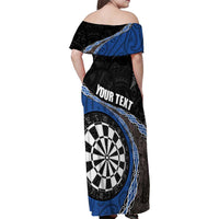 Personalised New Zealand Darts Family Matching Off Shoulder Maxi Dress and Hawaiian Shirt Koru Tribal Tattoo and Silver Fern Maori Pattern Blue Color LT03 - Polynesian Pride