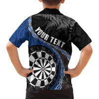Personalised New Zealand Darts Family Matching Off Shoulder Short Dress and Hawaiian Shirt Koru Tribal Tattoo and Silver Fern Maori Pattern Blue Color LT03 - Polynesian Pride