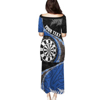 Personalised New Zealand Darts Family Matching Puletasi and Hawaiian Shirt Koru Tribal Tattoo and Silver Fern Maori Pattern Blue Color LT03 - Polynesian Pride