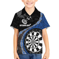 Personalised New Zealand Darts Family Matching Puletasi and Hawaiian Shirt Koru Tribal Tattoo and Silver Fern Maori Pattern Blue Color LT03 Son's Shirt Blue - Polynesian Pride