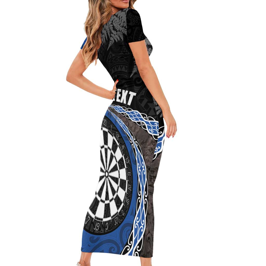 Personalised New Zealand Darts Family Matching Short Sleeve Bodycon Dress and Hawaiian Shirt Koru Tribal Tattoo and Silver Fern Maori Pattern Blue Color LT03 - Polynesian Pride