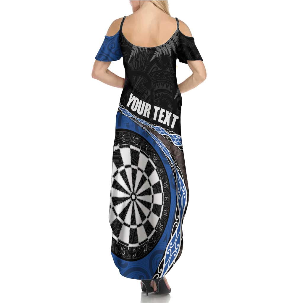 Personalised New Zealand Darts Family Matching Summer Maxi Dress and Hawaiian Shirt Koru Tribal Tattoo and Silver Fern Maori Pattern Blue Color LT03 - Polynesian Pride