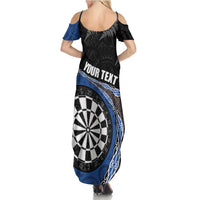 Personalised New Zealand Darts Family Matching Summer Maxi Dress and Hawaiian Shirt Koru Tribal Tattoo and Silver Fern Maori Pattern Blue Color LT03 - Polynesian Pride
