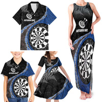 Personalised New Zealand Darts Family Matching Tank Maxi Dress and Hawaiian Shirt Koru Tribal Tattoo and Silver Fern Maori Pattern Blue Color LT03 - Polynesian Pride