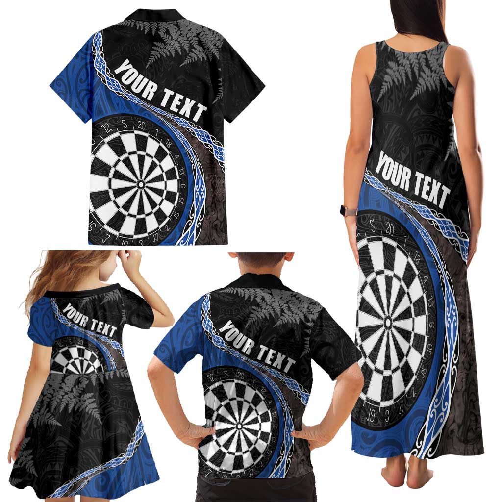 Personalised New Zealand Darts Family Matching Tank Maxi Dress and Hawaiian Shirt Koru Tribal Tattoo and Silver Fern Maori Pattern Blue Color LT03 - Polynesian Pride