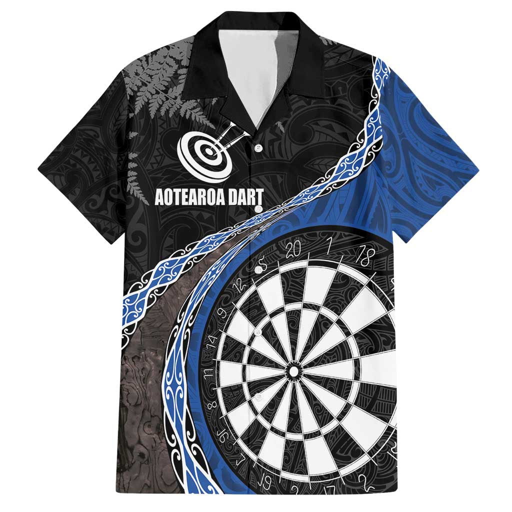 Personalised New Zealand Darts Hawaiian Shirt Koru Tribal Tattoo and Silver Fern Maori Pattern Blue Color LT03 Blue - Polynesian Pride