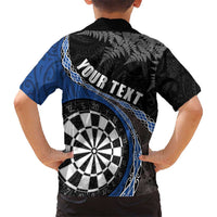 Personalised New Zealand Darts Hawaiian Shirt Koru Tribal Tattoo and Silver Fern Maori Pattern Blue Color LT03 - Polynesian Pride