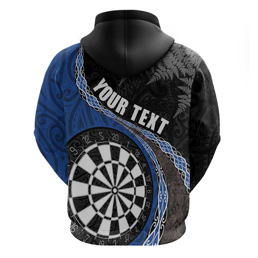 Personalised New Zealand Darts Hoodie Koru Tribal Tattoo and Silver Fern Maori Pattern Blue Color LT03 - Polynesian Pride