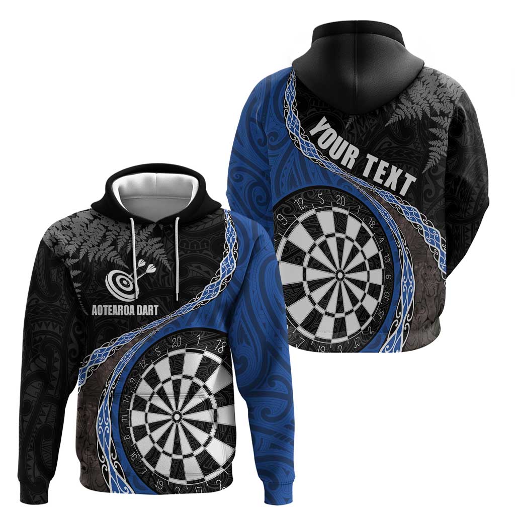 Personalised New Zealand Darts Hoodie Koru Tribal Tattoo and Silver Fern Maori Pattern Blue Color LT03 - Polynesian Pride