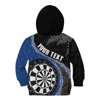 Personalised New Zealand Darts Kid Hoodie Koru Tribal Tattoo and Silver Fern Maori Pattern Blue Color LT03 - Polynesian Pride