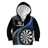 Personalised New Zealand Darts Kid Hoodie Koru Tribal Tattoo and Silver Fern Maori Pattern Blue Color LT03 Zip Hoodie Blue - Polynesian Pride