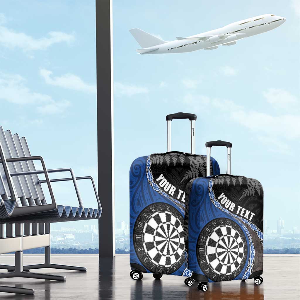 Personalised New Zealand Darts Luggage Cover Koru Tribal Tattoo and Silver Fern Maori Pattern Blue Color LT03 - Polynesian Pride