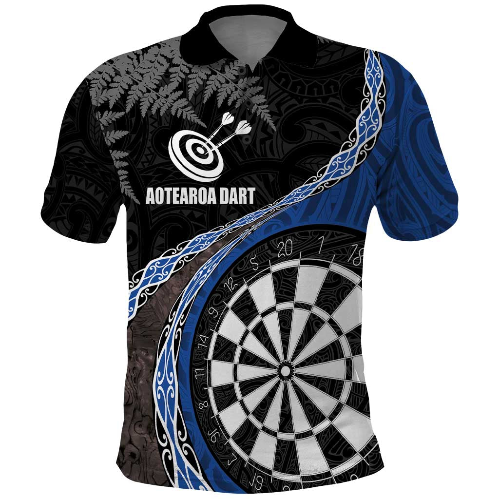 Personalised New Zealand Darts Polo Shirt Koru Tribal Tattoo and Silver Fern Maori Pattern Blue Color LT03 Blue - Polynesian Pride