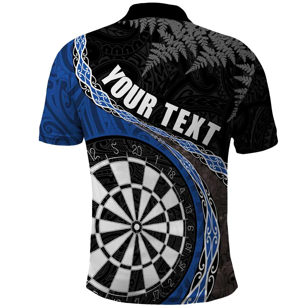 Personalised New Zealand Darts Polo Shirt Koru Tribal Tattoo and Silver Fern Maori Pattern Blue Color LT03 - Polynesian Pride