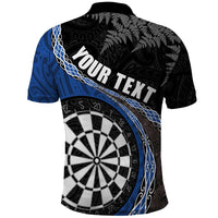 Personalised New Zealand Darts Polo Shirt Koru Tribal Tattoo and Silver Fern Maori Pattern Blue Color LT03 - Polynesian Pride