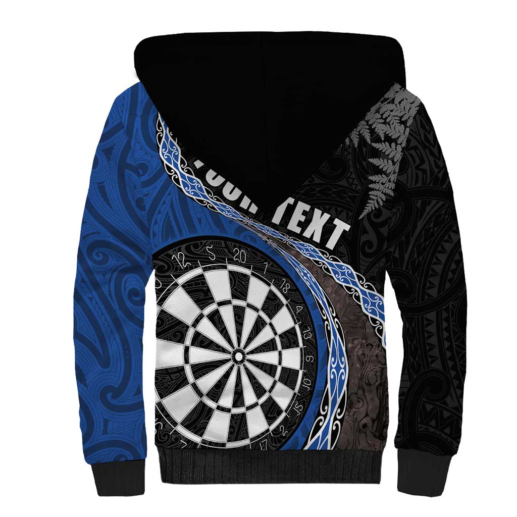 Personalised New Zealand Darts Sherpa Hoodie Koru Tribal Tattoo and Silver Fern Maori Pattern Blue Color LT03 - Polynesian Pride