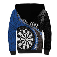Personalised New Zealand Darts Sherpa Hoodie Koru Tribal Tattoo and Silver Fern Maori Pattern Blue Color LT03 - Polynesian Pride