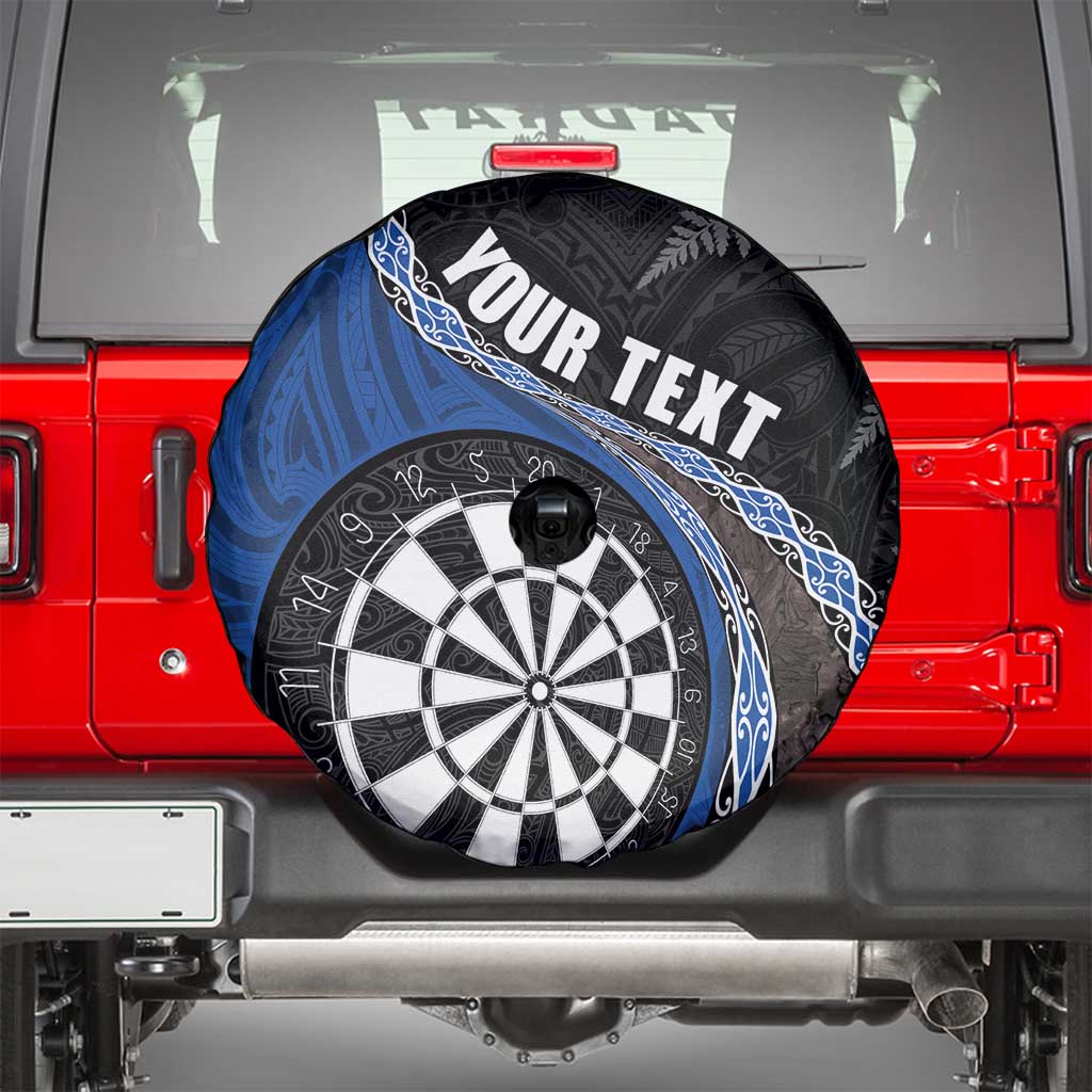 Personalised New Zealand Darts Spare Tire Cover Koru Tribal Tattoo and Silver Fern Maori Pattern Blue Color LT03 - Polynesian Pride