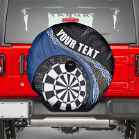 Personalised New Zealand Darts Spare Tire Cover Koru Tribal Tattoo and Silver Fern Maori Pattern Blue Color LT03 - Polynesian Pride