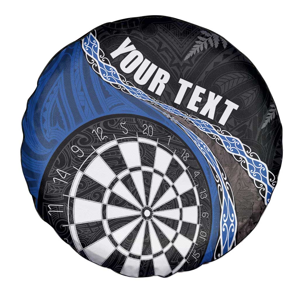Personalised New Zealand Darts Spare Tire Cover Koru Tribal Tattoo and Silver Fern Maori Pattern Blue Color LT03 - Polynesian Pride