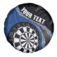 Personalised New Zealand Darts Spare Tire Cover Koru Tribal Tattoo and Silver Fern Maori Pattern Blue Color LT03 - Polynesian Pride