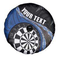 Personalised New Zealand Darts Spare Tire Cover Koru Tribal Tattoo and Silver Fern Maori Pattern Blue Color LT03 - Polynesian Pride