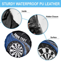 Personalised New Zealand Darts Spare Tire Cover Koru Tribal Tattoo and Silver Fern Maori Pattern Blue Color LT03 - Polynesian Pride