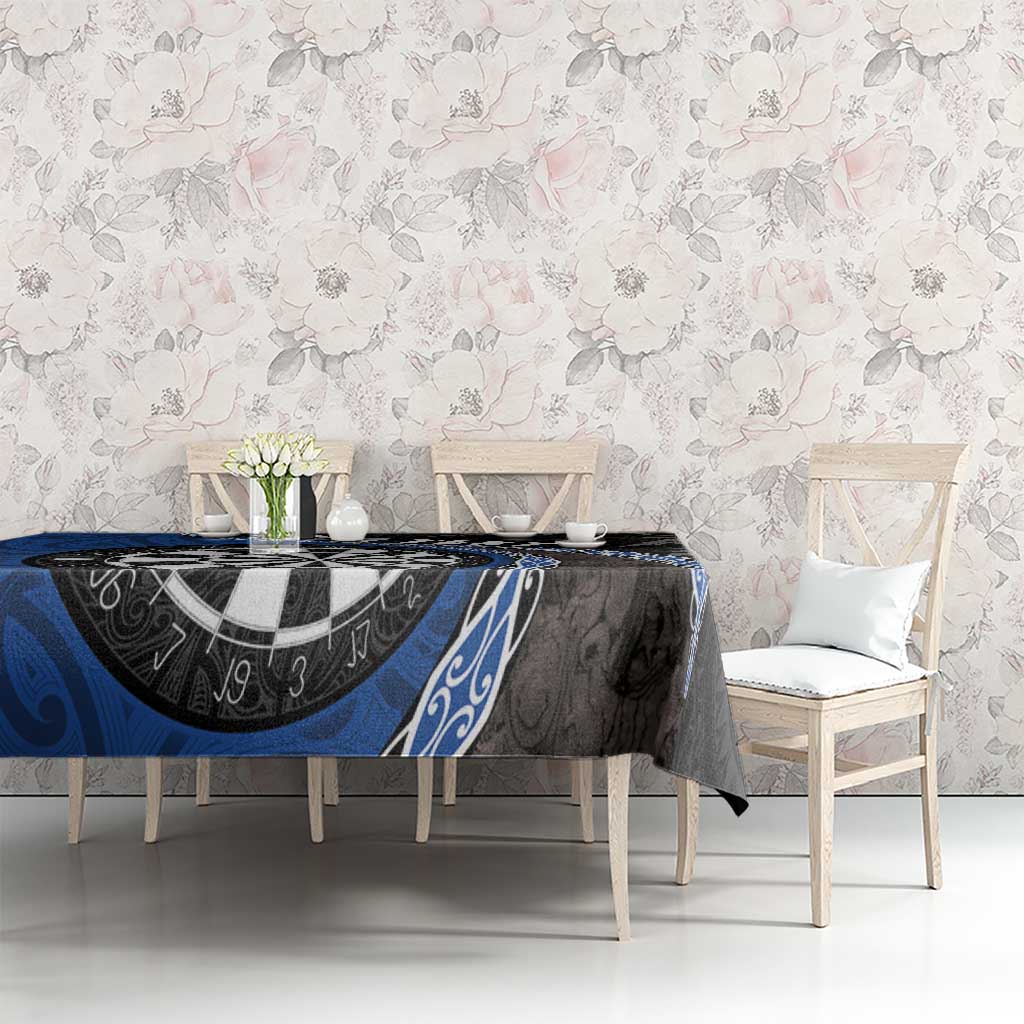 Personalised New Zealand Darts Tablecloth Koru Tribal Tattoo and Silver Fern Maori Pattern Blue Color
