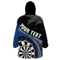 Personalised New Zealand Darts Wearable Blanket Hoodie Koru Tribal Tattoo and Silver Fern Maori Pattern Blue Color LT03 - Polynesian Pride