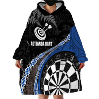 Personalised New Zealand Darts Wearable Blanket Hoodie Koru Tribal Tattoo and Silver Fern Maori Pattern Blue Color LT03 - Polynesian Pride